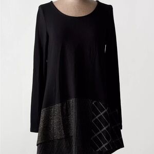 Women's Black Long-Sleeve Patchwork Tunic Top